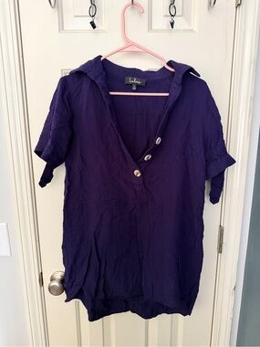 Lulu's Purple Short Sleeve V-Neck Tunic with Button Detail